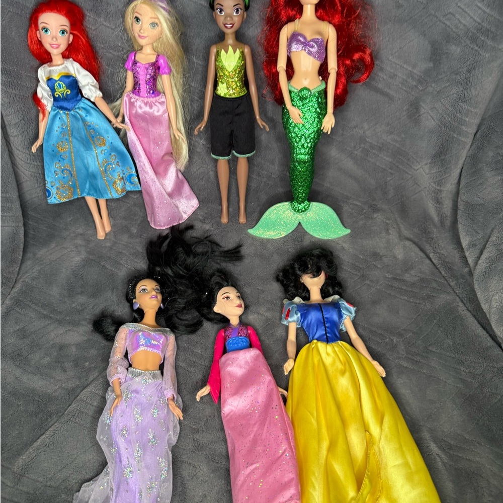 DISNEY PRINCESS Dolls Lot Of 7 THE LITTLE MERMAID Snow White Jasmine